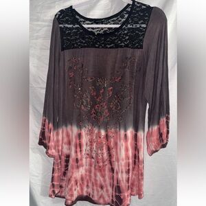 VOCAL Women's Pink and Black dip dye Embellished Top size large Y2K